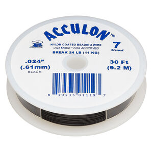 Beading wire, Acculon&reg;, nylon-coated stainless steel, black, 7 strand, 0.024-inch diameter. Sold per 30-foot spool.