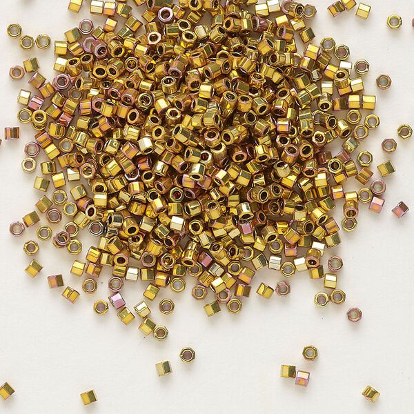Seed bead, Delica&reg;, glass, pkg/250g, #11 cut, opaque 24Kt gold-plated iris (DBC-0501). image number 0
