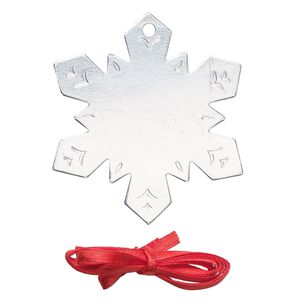 Ornament, ImpressArt&reg;, aluminum and polyester, 2-3/16  x 1-7/8 inch snowflake with ribbon. Sold per pkg of 3.