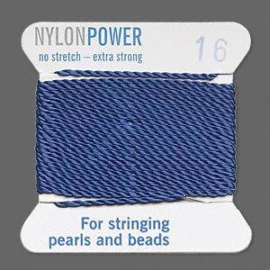 Thread, Griffin, nylon, blue, size #16. Sold per 2-meter card (approximately 78 inches).