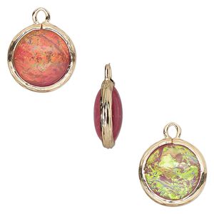 Drop, Opalized Ice&trade;, "opal" (resin) and gold-finished brass, light purple, 14mm double-sided round. Sold per pkg of 4.