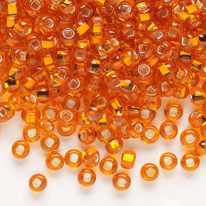 Seed bead, Preciosa Ornela Czech glass, pkg/50g, #6 rocaille, transparent silver-lined dark orange, (97030).