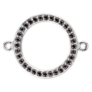 Link, black spinel (natural) and sterling silver, 20mm single-sided open round. Sold individually.