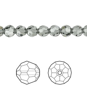 Bead 12pk black diamond, Crystal Passions&reg; 6mm round 5000