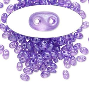 Seed bead, Preciosa Twin&trade; Czech glass, pkg/50g, 5x2.5mm oval, translucent lilac terra pearl clear, (08328).