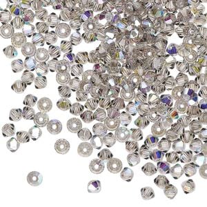 Bead 48pk black diamond AB, Preciosa Czech crystal 3mm bicone