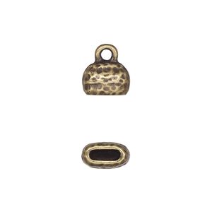 End cap, TierraCast&reg;, "Hammertone" collection, antique brass-plated pewter (tin-based alloy), 10x7mm hammered cap. Sold per pkg of 2.