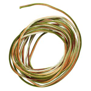 Cord, Satinique&trade;, nylon, brown / greens / orange, 2mm regular with vertical stripe. Sold per pkg of 10 feet.