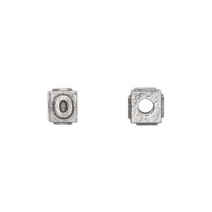 Bead 1pkg4 pewter, 8x6mm rectangle / letter O, antiqued Dione&reg;