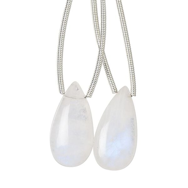 Rainbow moonstone 1pkg2, hand-cut top-drilled puffed teardrop bead natural 20x10mm image number 0
