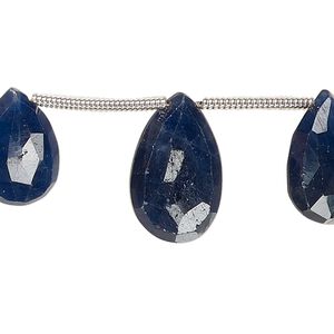 Blue sapphire 1pkg3, hand-cut top-drilled faceted puffed teardrop bead graduated 12x8mm-15x9mm