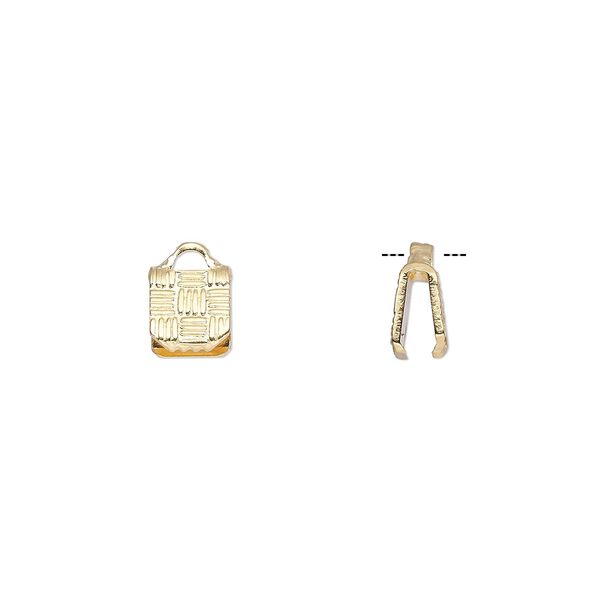 Ribbon crimp end 1pkg100 gold-plated, 5mm textured rectangle, brass image number 0
