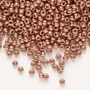 Seed bead, Miyuki, glass, pkg/50g, #8 rocaille, opaque copper-plated, (RR-187).