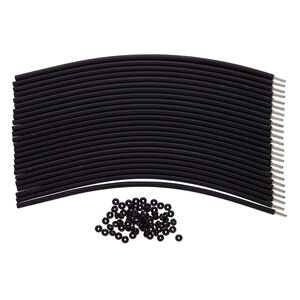 Bracelet cord 1pkg24 silicone and stainless steel, black, 4mm round, 7-1/2 inches with pop-style clasp.