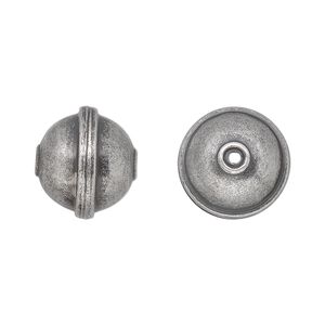 Bead 1pkg20 silver-plated, 15mm rimmed round / bench made style, steel antique