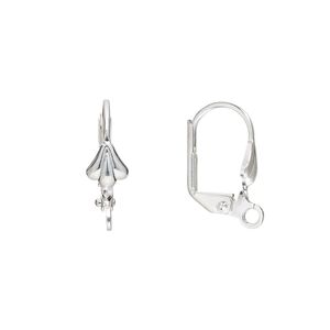 Ear wire leverback 1pkg10 silver-plated, 18mm / 8x6mm shell / open loop, brass 5 pair