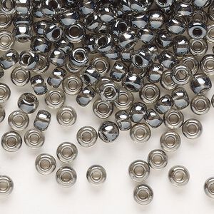 Seed bead, Miyuki, glass, pkg/25g, #6 rocaille, translucent steel-lined luster crystal clear (RR-2276).