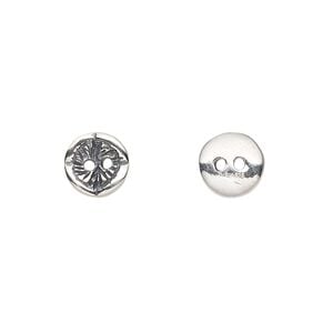 Button, antiqued sterling silver, 8.5mm single-sided textured flat round. Sold per pkg of 2.
