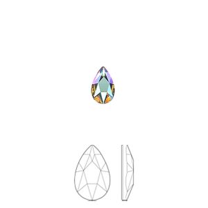Flat back 6pk vintage rose shimmer foil back, Crystal Passions&reg; 8x5mm pear 2303