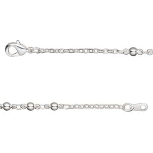 Chain 1pkg1 silver-plated triple ball, 3mm / lobster claw clasp, brass 18 inch