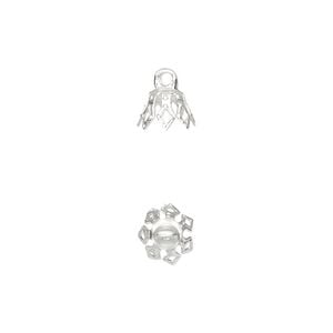 Bead cap, silver-plated brass, 8x5.5mm 7-prong bell, fits 5-7mm bead. Sold per pkg of 500.