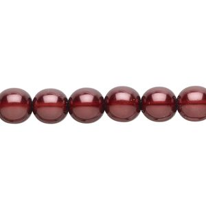 Bead, Czech pearl-coated glass druk, burgundy, 8mm round. Sold per 15-1/2" to 16" strand.