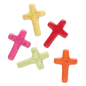 Bead mix, resin, pkg/5, mixed colors, 28x19mm-31x22mm flat cross.