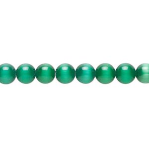 Bead, fiber optic glass, green, 6mm round. Sold per 14-inch strand, approximately 60 beads.