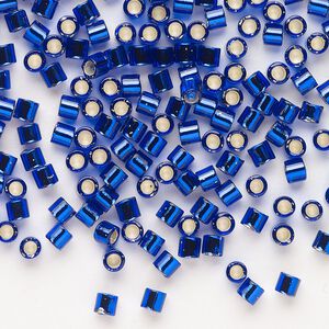 Seed bead, Delica&reg;, glass, pkg/7.5g, #8 round, transparent silver-lined cobalt (DBL-0047).