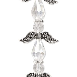 Bead mix 1pkg4 silver-plated "pewter", 23x7mm angel, clear AB / antique