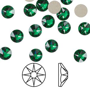 Flat back 144pk majestic green foil back, Crystal Passions&reg; 6.32-6.5mm rose round SS30 2088