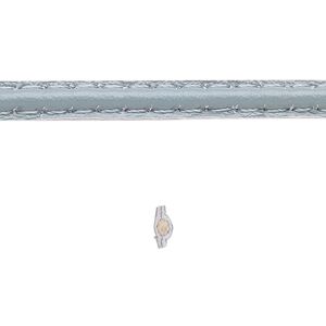 Cord, leather and cotton (dyed), grey, 5-6mm double-stitched flat. Sold per 5-yard section.
