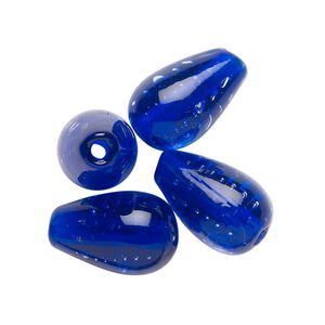 Bead, lampworked glass, translucent cobalt blue, 17x11mm teardrop. Sold per pkg of 4.