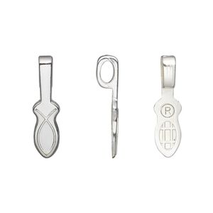 Bail, Aanraku&reg;, glue-on, silver-plated "pewter" (zinc-based alloy), 21x6mm with 11x6mm fish flat base. Sold per pkg of 25.