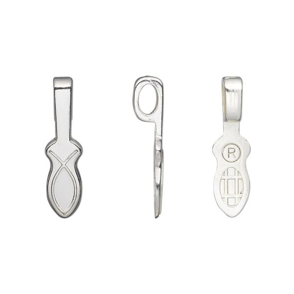 Bail, Aanraku&reg;, glue-on, silver-plated "pewter" (zinc-based alloy), 21x6mm with 11x6mm fish flat base. Sold per pkg of 25. image number 0