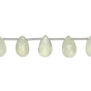 Prehnite 1pkg1, hand-cut top-drilled faceted puffed teardrop bead natural 8 inch 9x7mm-11x7mm