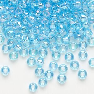 Seed bead, Miyuki, glass, pkg/25g, #6 rocaille, translucent rainbow aqua (RR-260).
