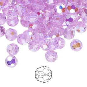 Bead 24pk violet AB, Preciosa Czech crystal 6mm round