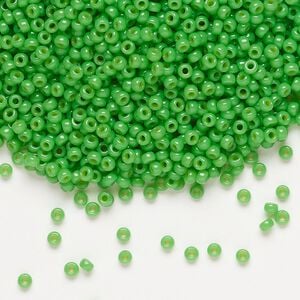 Seed bead, Miyuki, glass, pkg/25g, #11 rocaille, Duracoat&reg; opaque outside dyed Fiji green, (RR-4476).