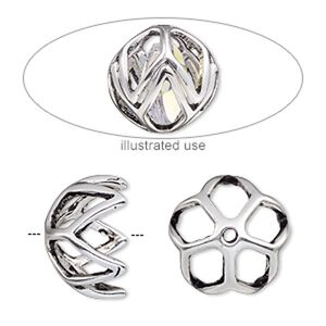Bead cage, antique silver-plated "pewter" (zinc-based alloy), 17mm round with diamond cutout design, fits up to 13mm bead. Sold per 2-piece set.