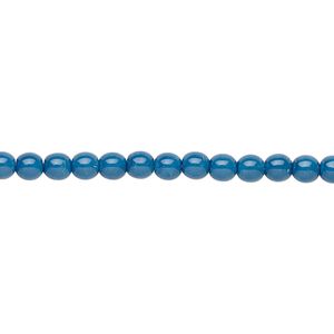 Bead, Czech dipped d&eacute;cor glass druk, opaque medium blue, 4mm round. Sold per 15-1/2" to 16" strand.