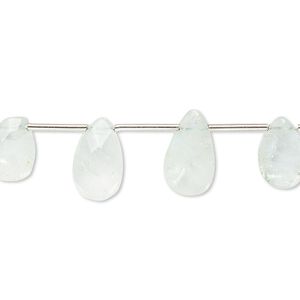 Green aquamarine 1pkg14, hand-cut top-drilled faceted puffed teardrop bead 9x7mm-13x8mm