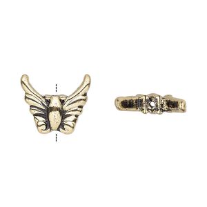 Bead 1pkg4 gold-finished "pewter", 15x13mm moth wing, antique