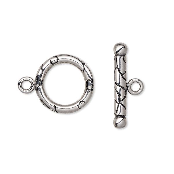 Clasp toggle 1pkg1 enamel, 15mm round, stainless steel black 1-strand image number 0