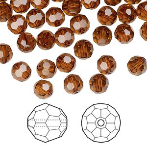 Bead 144pk light amber, Crystal Passions&reg; 6mm round 5000