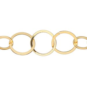 Chain 1pkg1 gold-plated cable, 14mm flat round, brass 5 foot unfinished