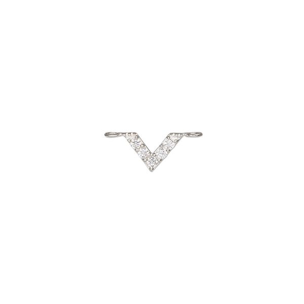 Connector, sterling silver and cubic zirconia, clear, 9x6mm flat V. Sold individually. image number 0