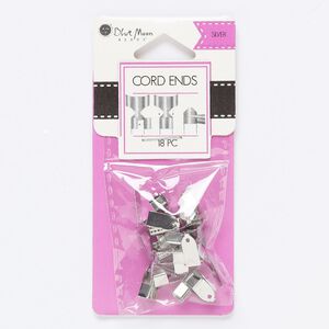Cord end fold-over 1pkg18 silver-finished, 11x6mm / 5mm inside diameter, steel
