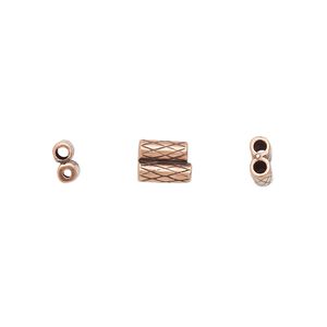 Clasp slide 1pkg2 copper-plated, 7.5x6mm textured double-round tube / fits 1.5mm cord, antique brass JBB Findings 1-strand
