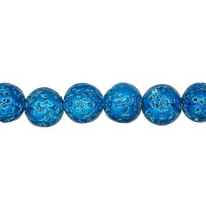 Lava rock 1pkg1, electrocoated round bead, blue 15.5-16 inch 7-8mm
